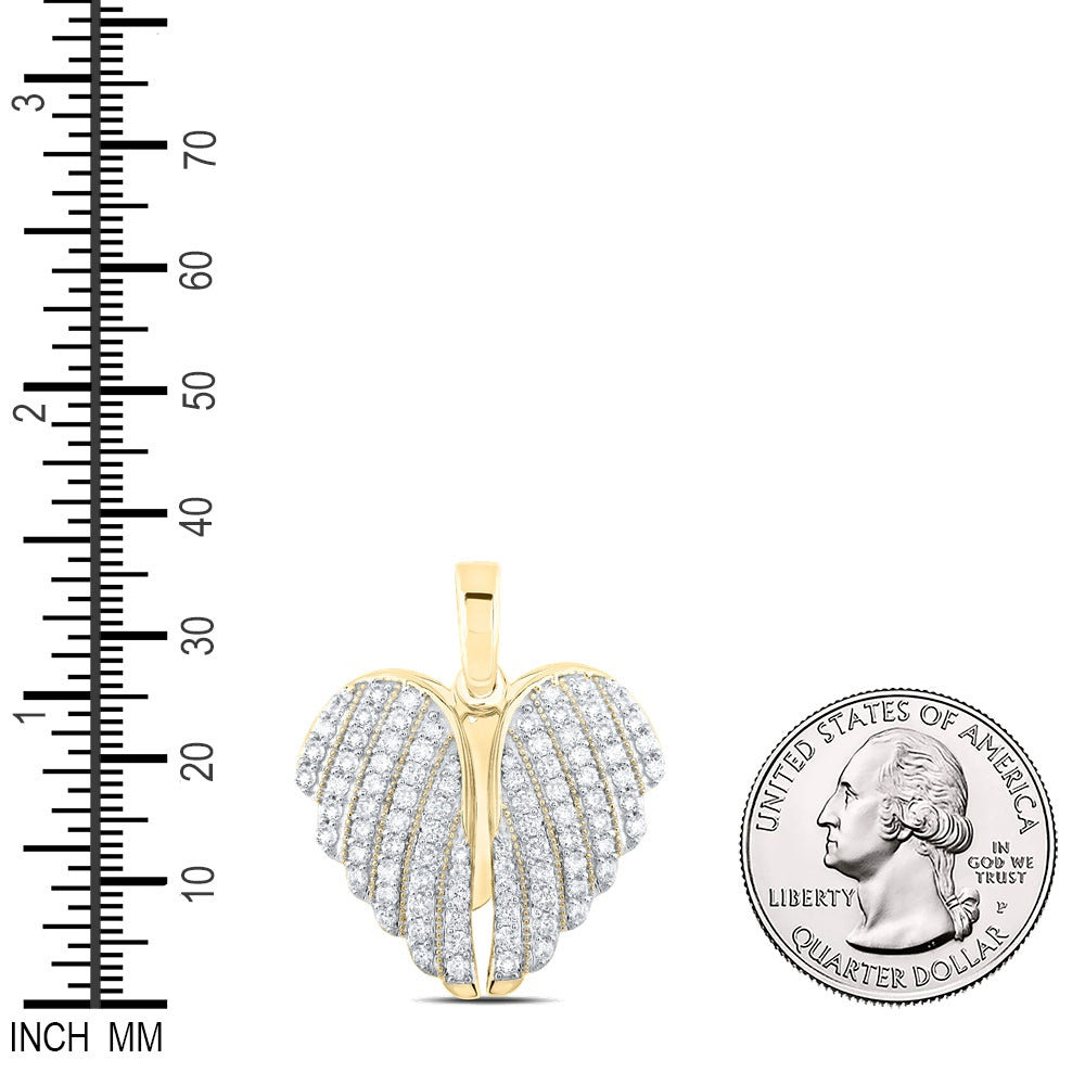 1.15 Ctw Natural Diamond Angel Wings Pendant in 10k Yellow Gold