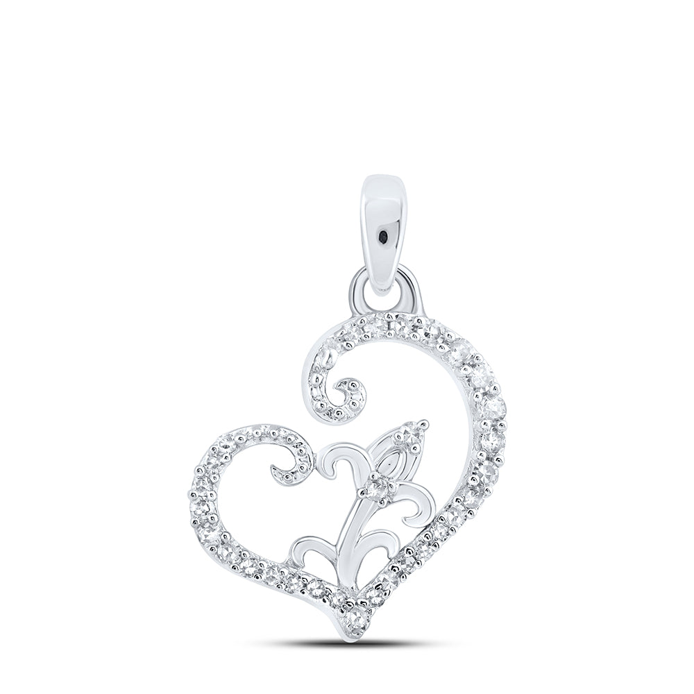 0.1 Ctw Natural Diamond Open Heart Pendant in 10k White Gold