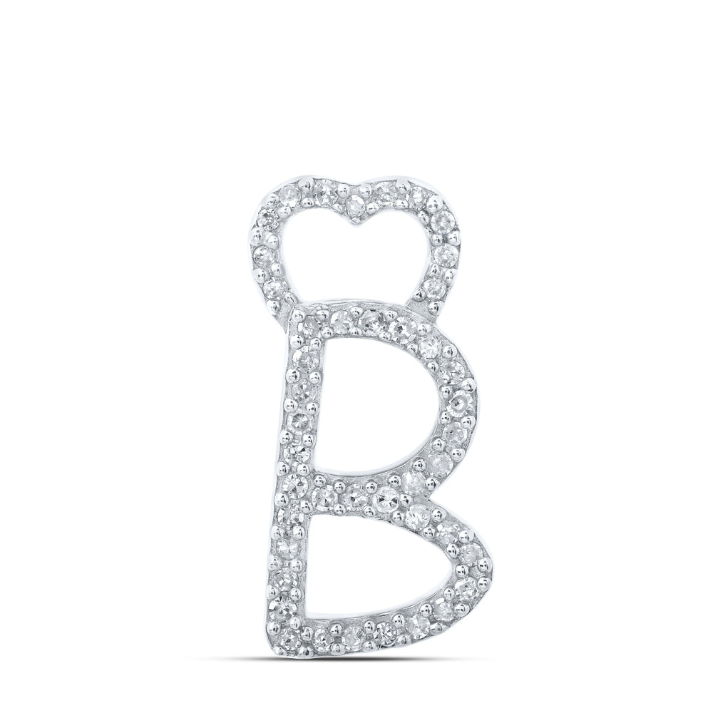 0.13 Ctw Natural Diamond Heart Initial Letter B Pendant in 10k White Gold