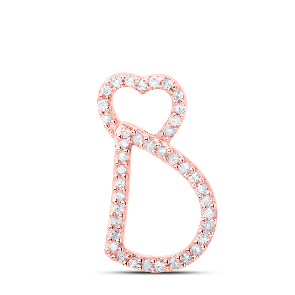 0.12 Ctw Natural Diamond Heart Initial Letter D Pendant in 10k Rose Gold
