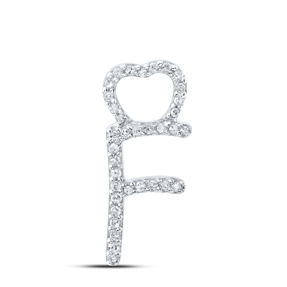 0.11 Ctw Natural Diamond Heart Initial Letter F Pendant in 10k White Gold