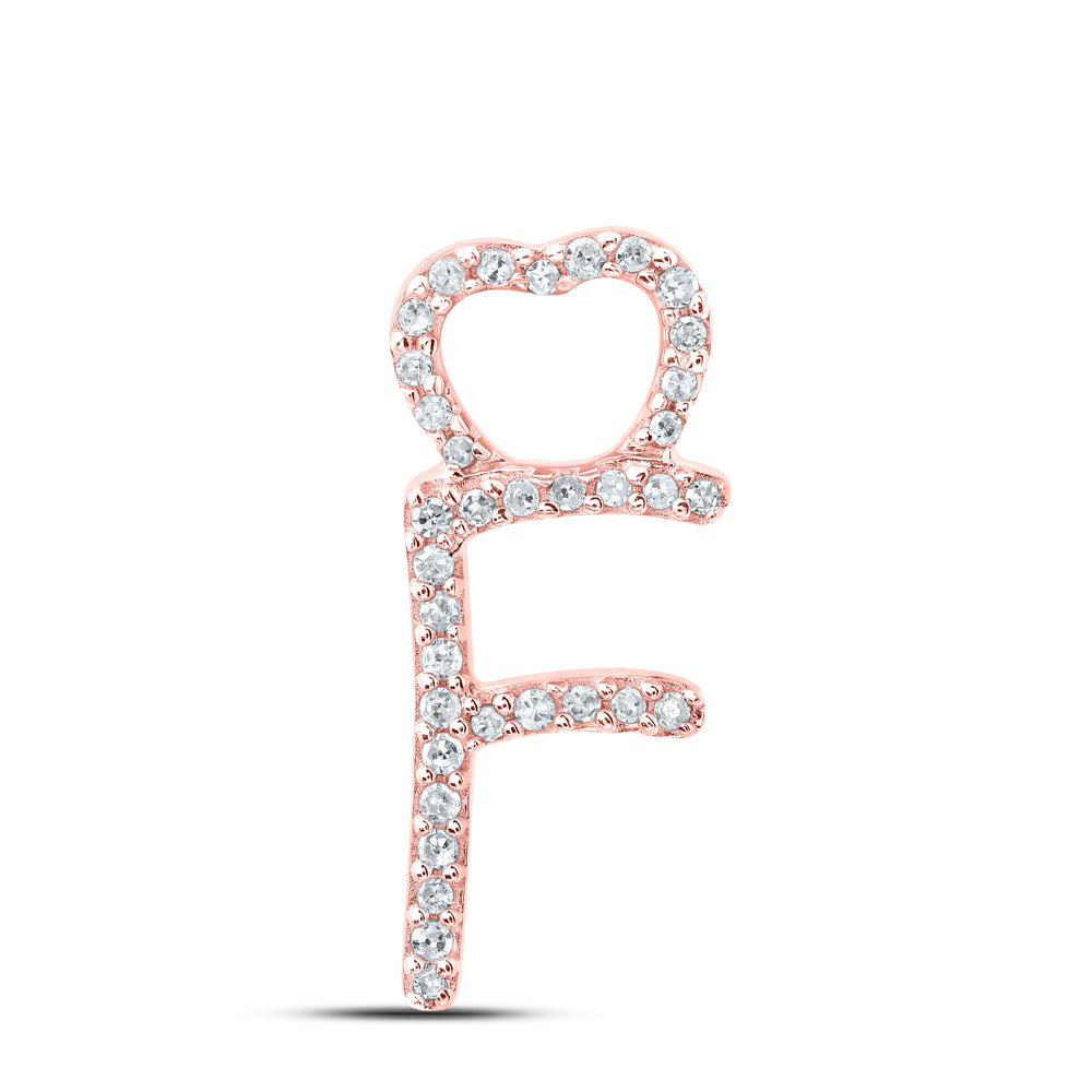 0.11 Ctw Natural Diamond Heart Initial Letter F Pendant in 10k Rose Gold
