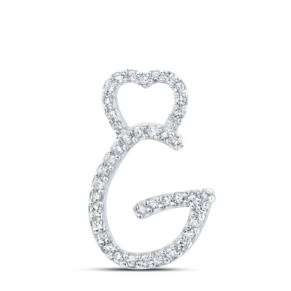 0.12 Ctw Natural Diamond Heart Initial Letter G Pendant in 10k White Gold