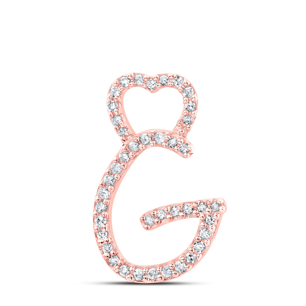 0.12 Ctw Natural Diamond Heart Initial Letter G Pendant in 10k Rose Gold