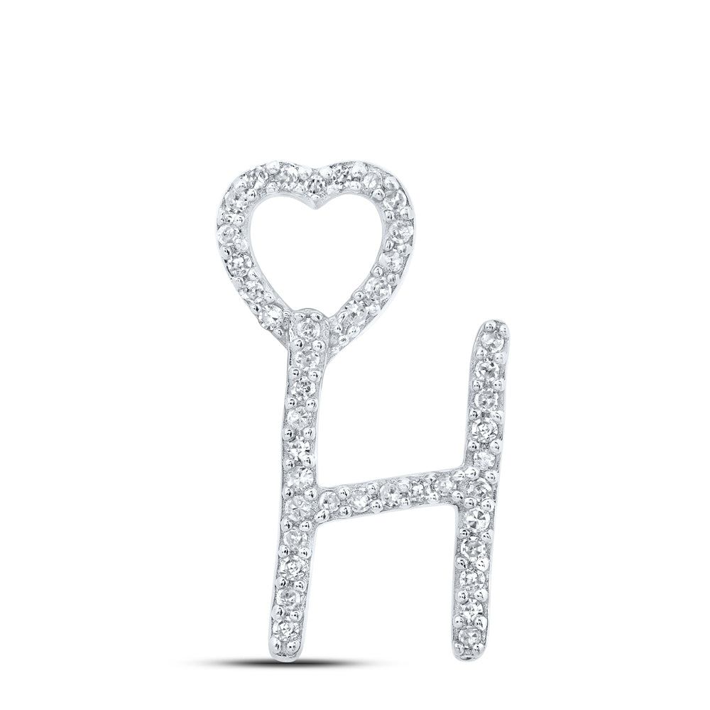 0.13 Ctw Natural Diamond Heart Initial Letter H Pendant in 10k White Gold