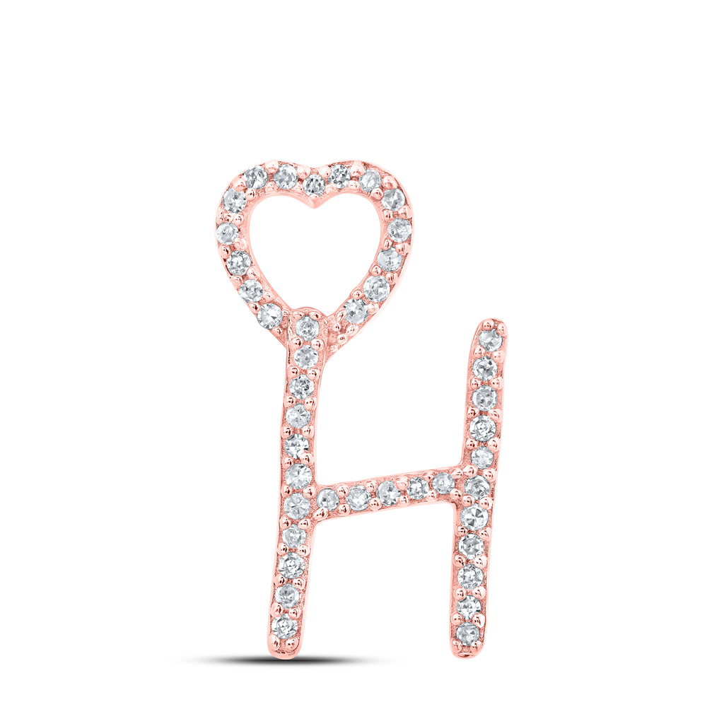 0.13 Ctw Natural Diamond Heart Initial Letter H Pendant in 10k Rose Gold