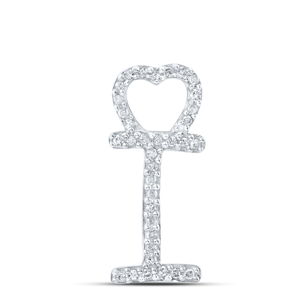 0.11 Ctw Natural Diamond Heart Initial Letter I Pendant in 10k White Gold