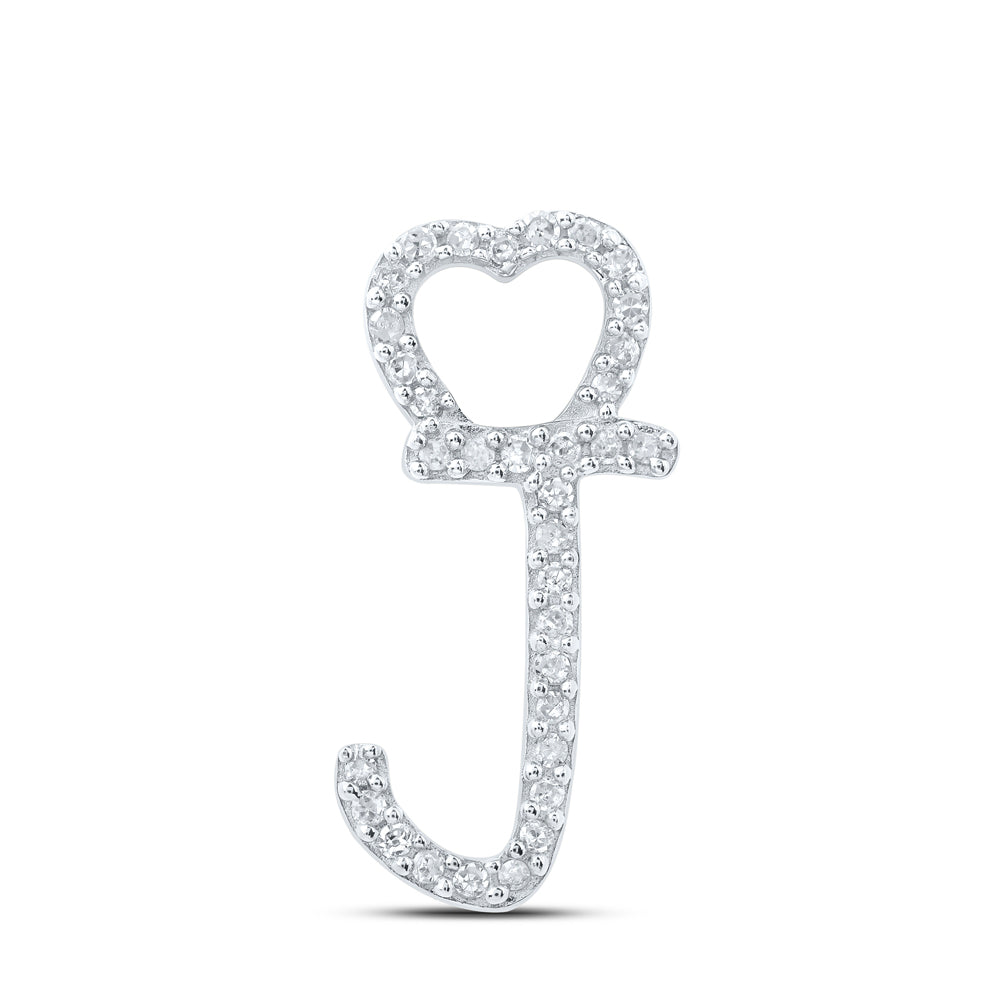 0.1 Ctw Natural Diamond Heart Initial Letter J Pendant in 10k White Gold