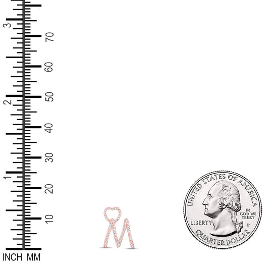 0.16 Ctw Natural Diamond Heart Initial Letter M Pendant in 10k Rose Gold