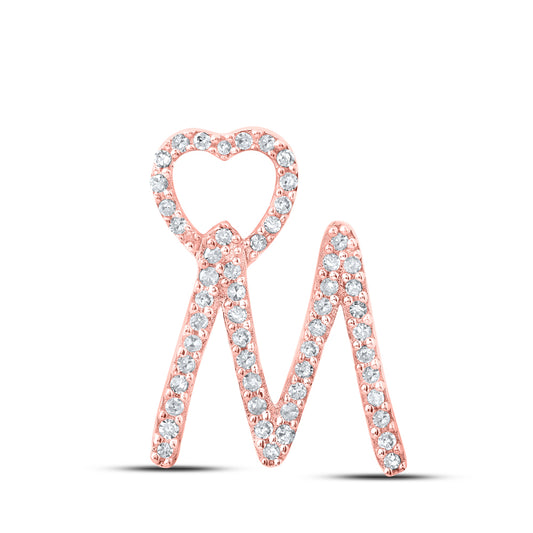 0.16 Ctw Natural Diamond Heart Initial Letter M Pendant in 10k Rose Gold