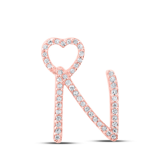 0.15 Ctw Natural Diamond Heart Initial Letter N Pendant in 10k Rose Gold