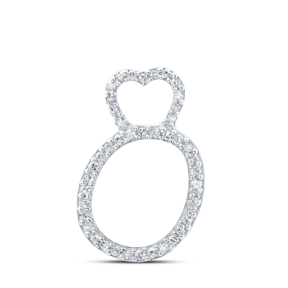 0.13 Ctw Natural Diamond Heart Initial Letter O Pendant in 10k White Gold