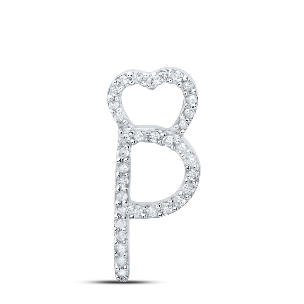 0.1 Ctw Natural Diamond Heart Initial Letter P Pendant in 10k White Gold