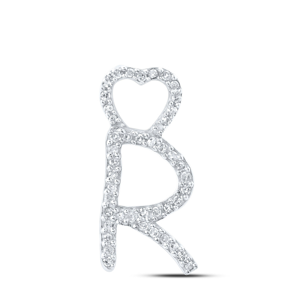 0.13 Ctw Natural Diamond Heart Initial Letter R Pendant in 10k White Gold