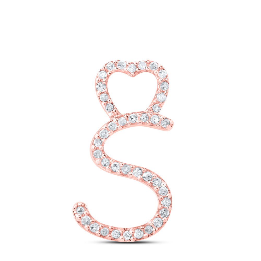 0.12 Ctw Natural Diamond Heart Initial Letter S Pendant in 10k Rose Gold