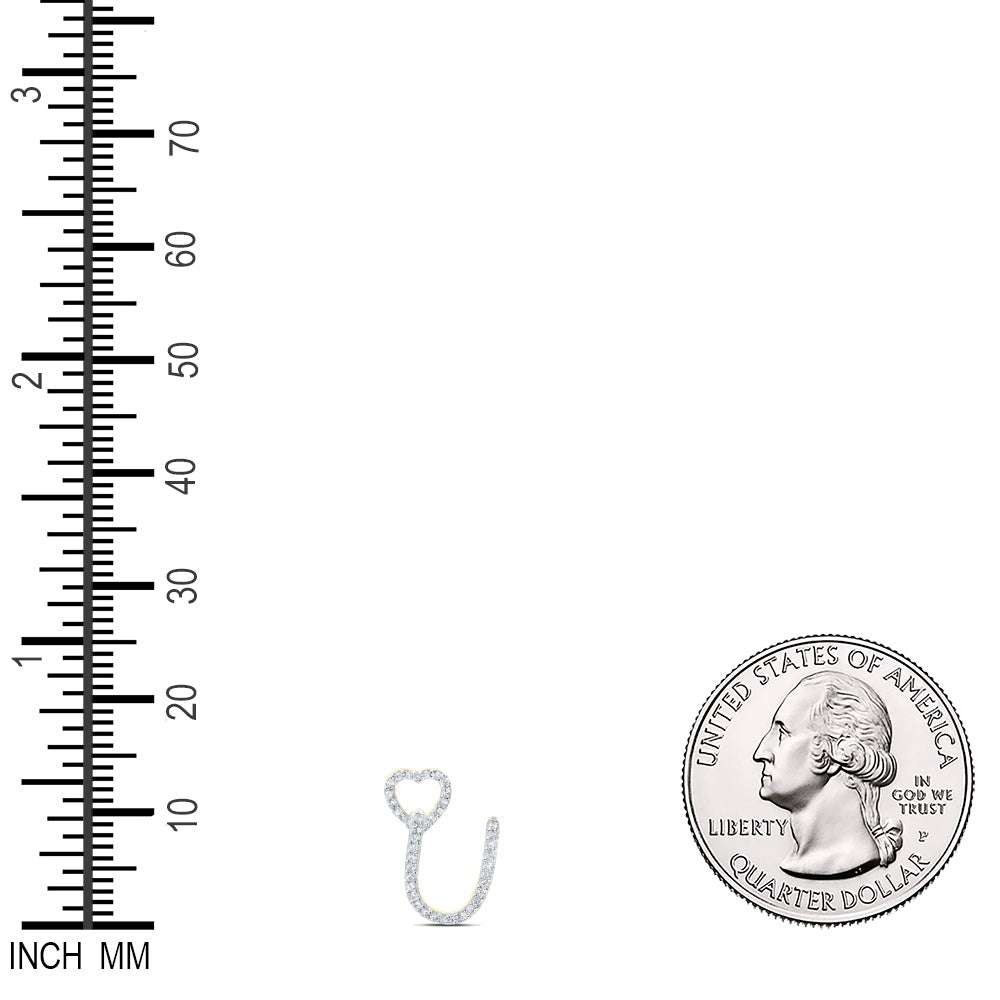 0.12 Ctw Natural Diamond Heart Initial Letter U Pendant in 10k Yellow Gold