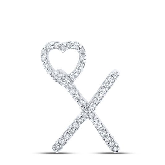 0.13 Ctw Natural Diamond Heart Initial Letter X Pendant in 10k White Gold