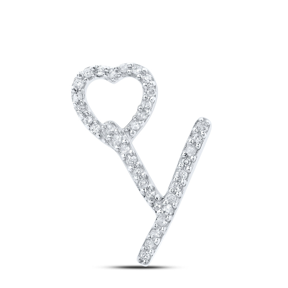 0.11 Ctw Natural Diamond Heart Initial Letter Y Pendant in 10k White Gold