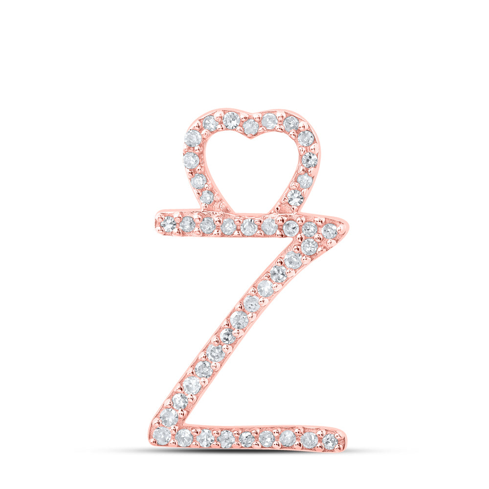 0.13 Ctw Natural Diamond Heart Initial Letter Z Pendant in 10k Rose Gold