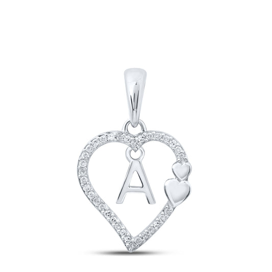 0.1 Ctw Natural Diamond Heart Dangle Initial Letter A Pendant in 10k White Gold