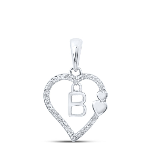 0.1 Ctw Natural Diamond Heart Dangle Initial Letter B Pendant in 10k White Gold