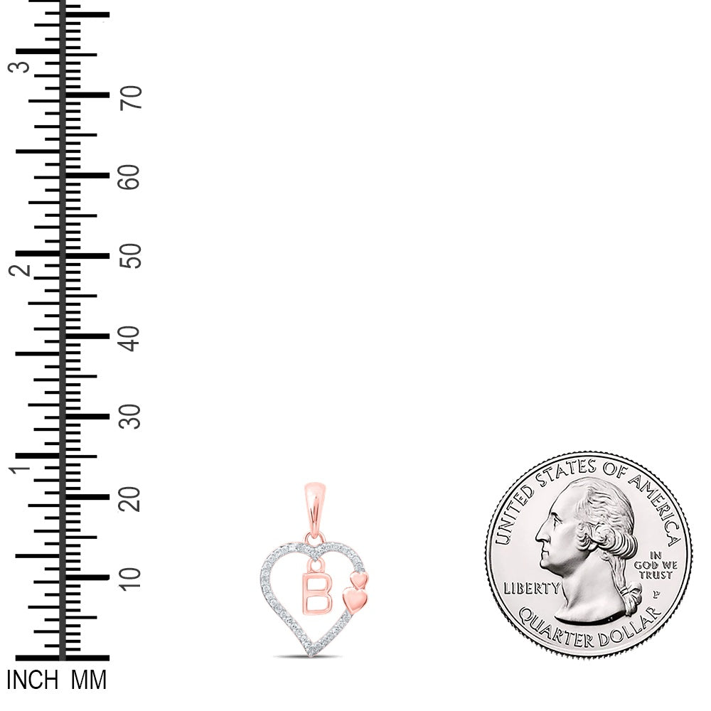 0.1 Ctw Natural Diamond Heart Dangle Initial Letter B Pendant in 10k Rose Gold