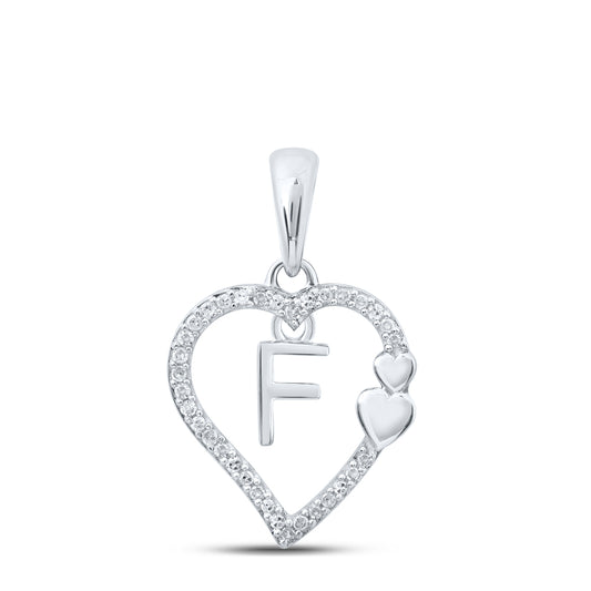 0.1 Ctw Natural Diamond Heart Dangle Initial Letter F Pendant in 10k White Gold