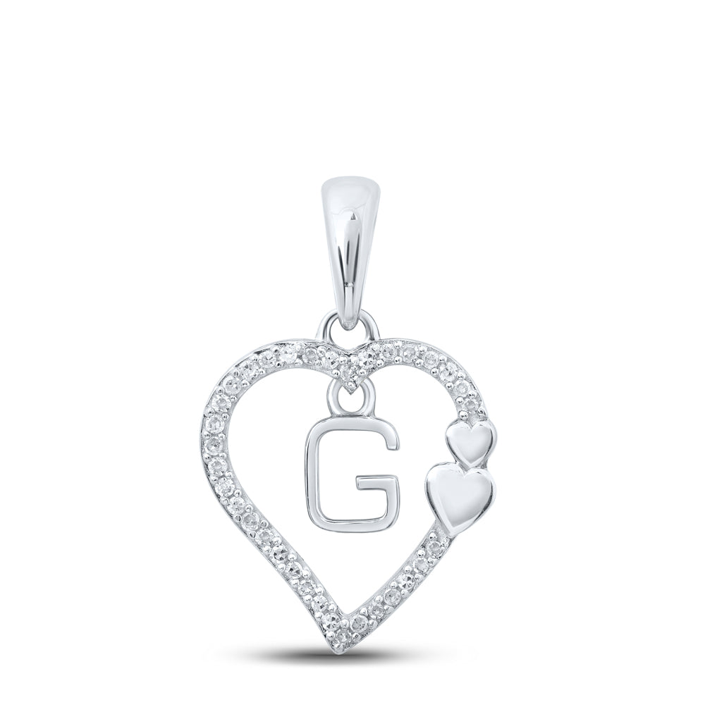 0.1 Ctw Natural Diamond Heart Dangle Initial Letter G Pendant in 10k White Gold
