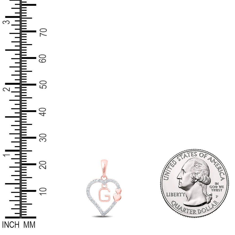 0.1 Ctw Natural Diamond Heart Dangle Initial Letter G Pendant in 10k Rose Gold