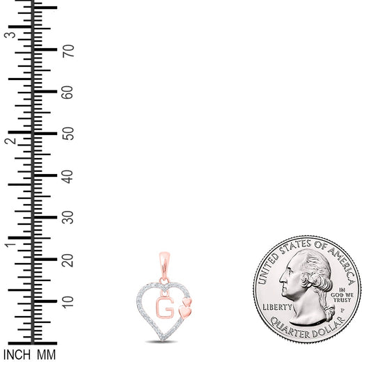 0.1 Ctw Natural Diamond Heart Dangle Initial Letter G Pendant in 10k Rose Gold