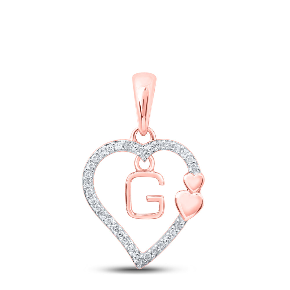 0.1 Ctw Natural Diamond Heart Dangle Initial Letter G Pendant in 10k Rose Gold