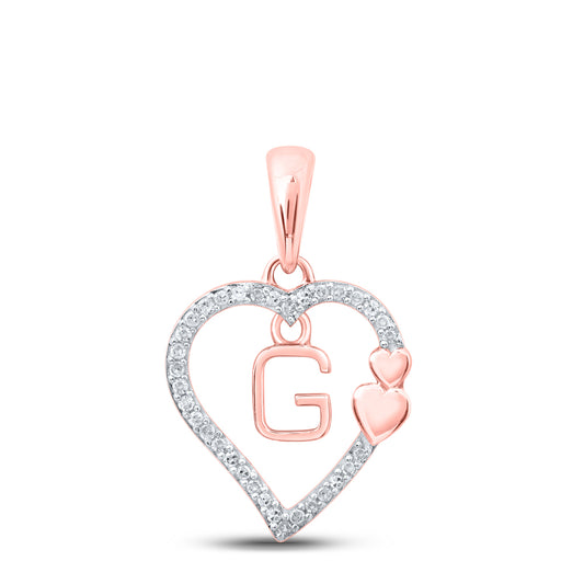 0.1 Ctw Natural Diamond Heart Dangle Initial Letter G Pendant in 10k Rose Gold