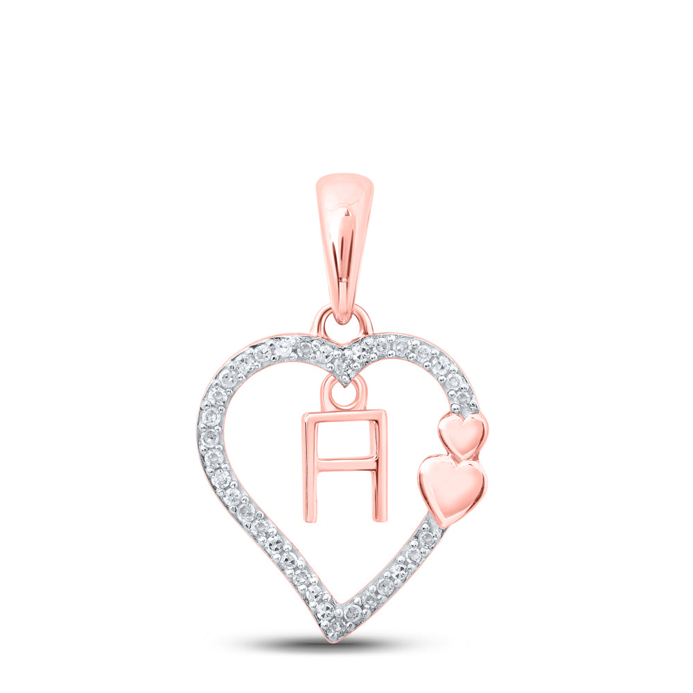 0.1 Ctw Natural Diamond Heart Dangle Initial Letter A Pendant in 10k Rose Gold