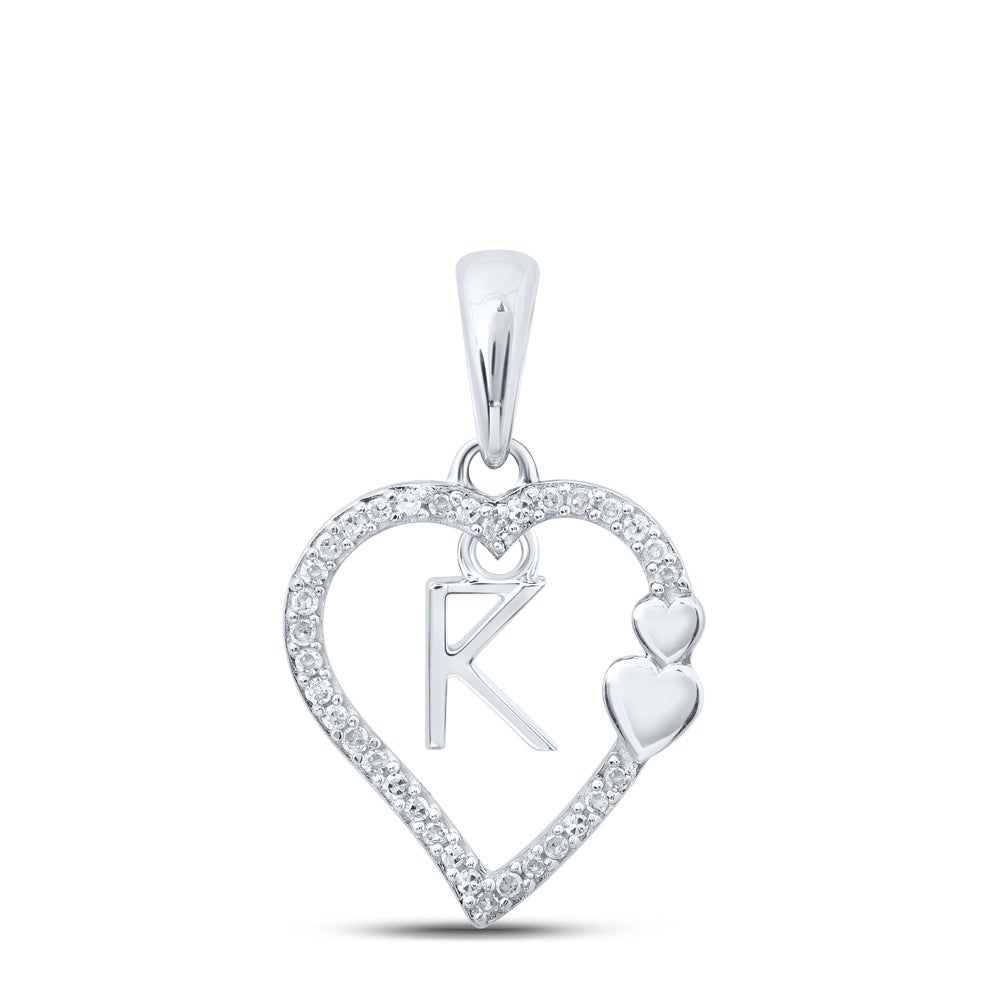 0.1 Ctw Natural Diamond Heart Dangle Initial Letter K Pendant in 10k White Gold