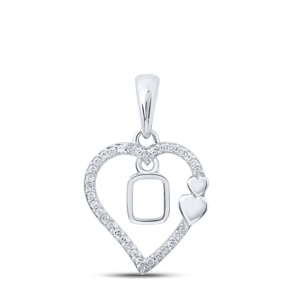 0.11 Ctw Natural Diamond Heart Dangle Initial Letter O Pendant in 10k White Gold