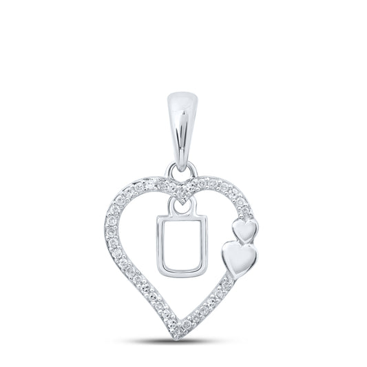 0.1 Ctw Natural Diamond Heart Dangle Initial Letter U Pendant in 10k White Gold