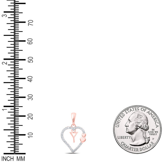 0.1 Ctw Natural Diamond Heart Dangle Initial Letter Y Pendant in 10k Rose Gold