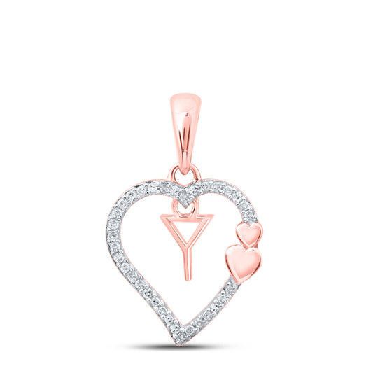 0.1 Ctw Natural Diamond Heart Dangle Initial Letter Y Pendant in 10k Rose Gold