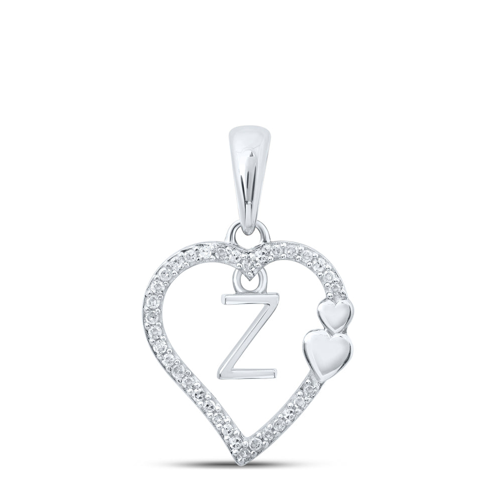 0.1 Ctw Natural Diamond 3 three Open Heart Dangle Initial Letter Z Pendant in 10k White Gold