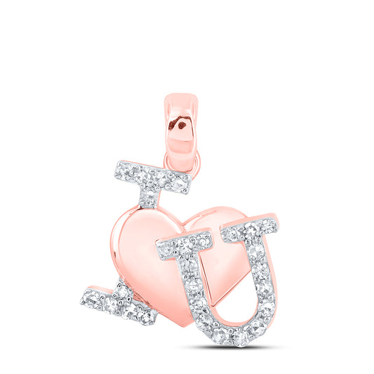 0.17 Ctw Natural Diamond I Love You Heart Pendant in 10k Rose Gold