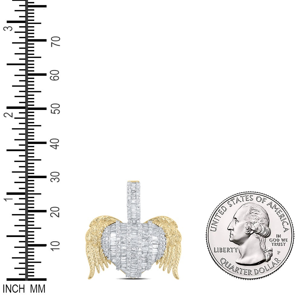 2 Ctw Natural Diamond Wings Heart Pendant in 10k Yellow Gold