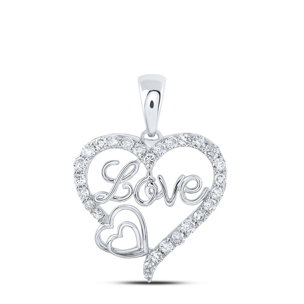 0.38 Ctw Natural Diamond Love Three 3 Open Heart Pendant in 10k White Gold