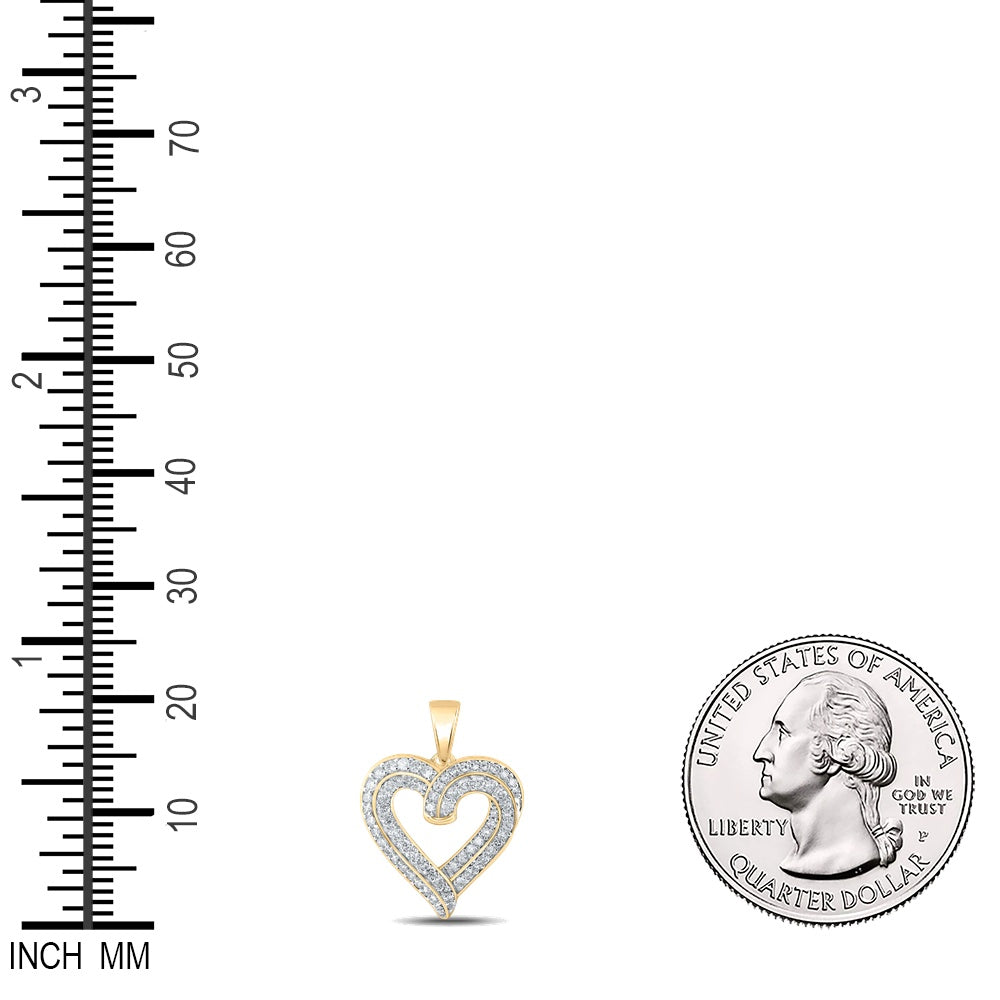 0.61 Ctw Natural Diamond Open Heart Pendant in 10k Yellow Gold