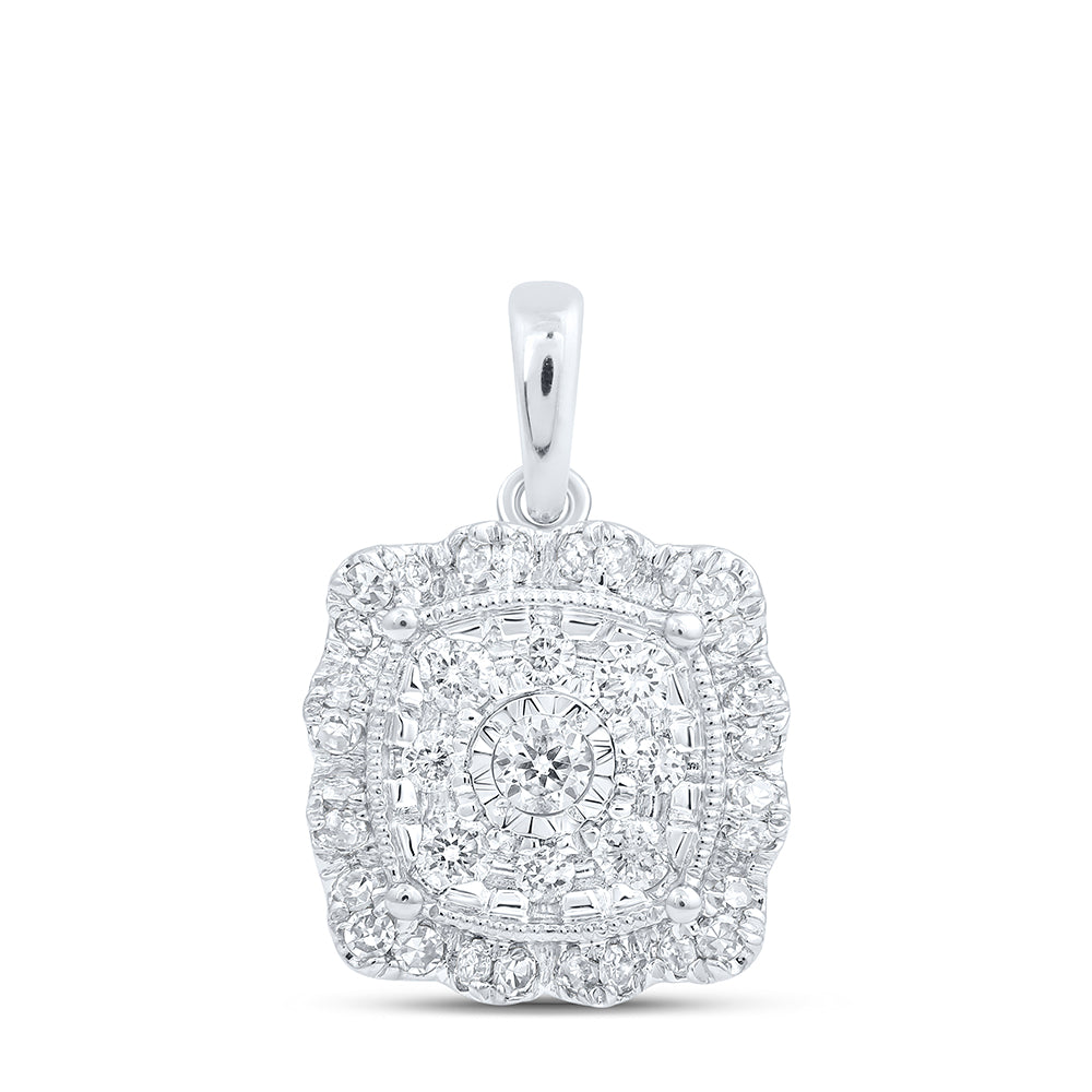 0.34 Ctw Natural Diamond Fashion Cluster Pendant in 10k White Gold