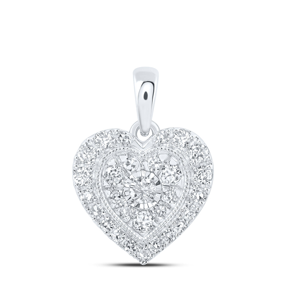 0.28 Ctw Natural Diamond Cluster Heart Pendant in 10k White Gold