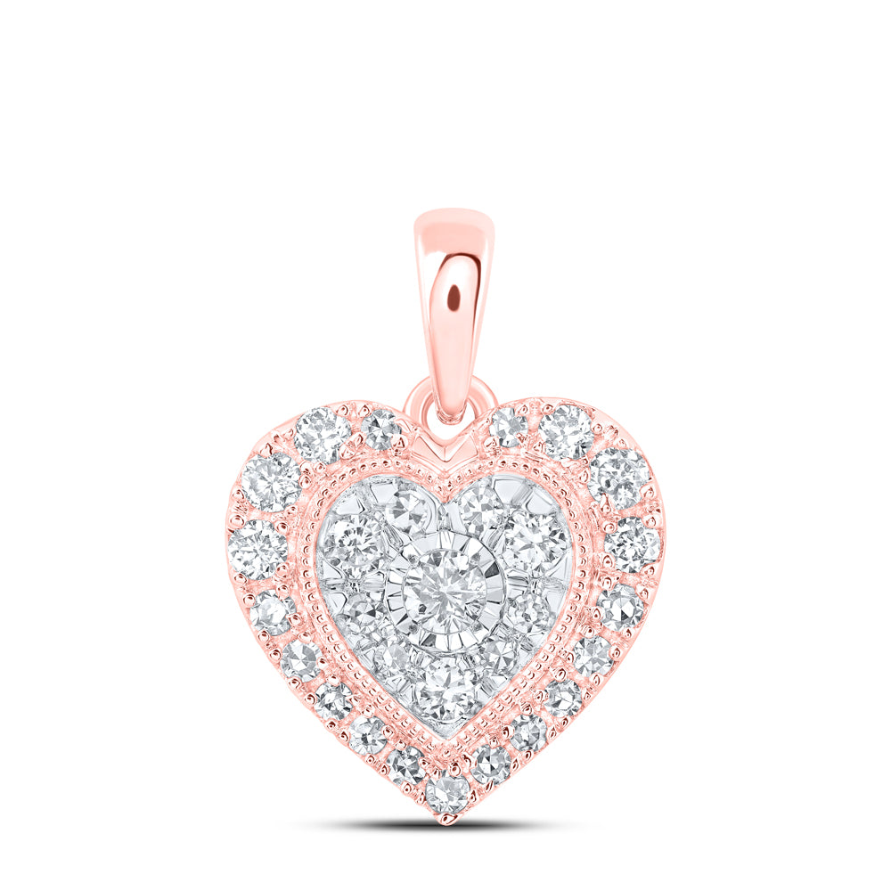 0.28 Ctw Natural Diamond Cluster Heart Pendant in 10k Rose Gold