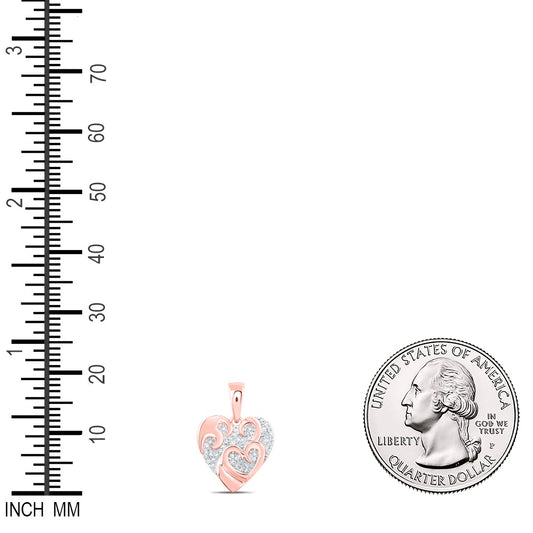 0.12 Ctw Natural Diamond Cluster Heart Pendant in 10k Rose Gold