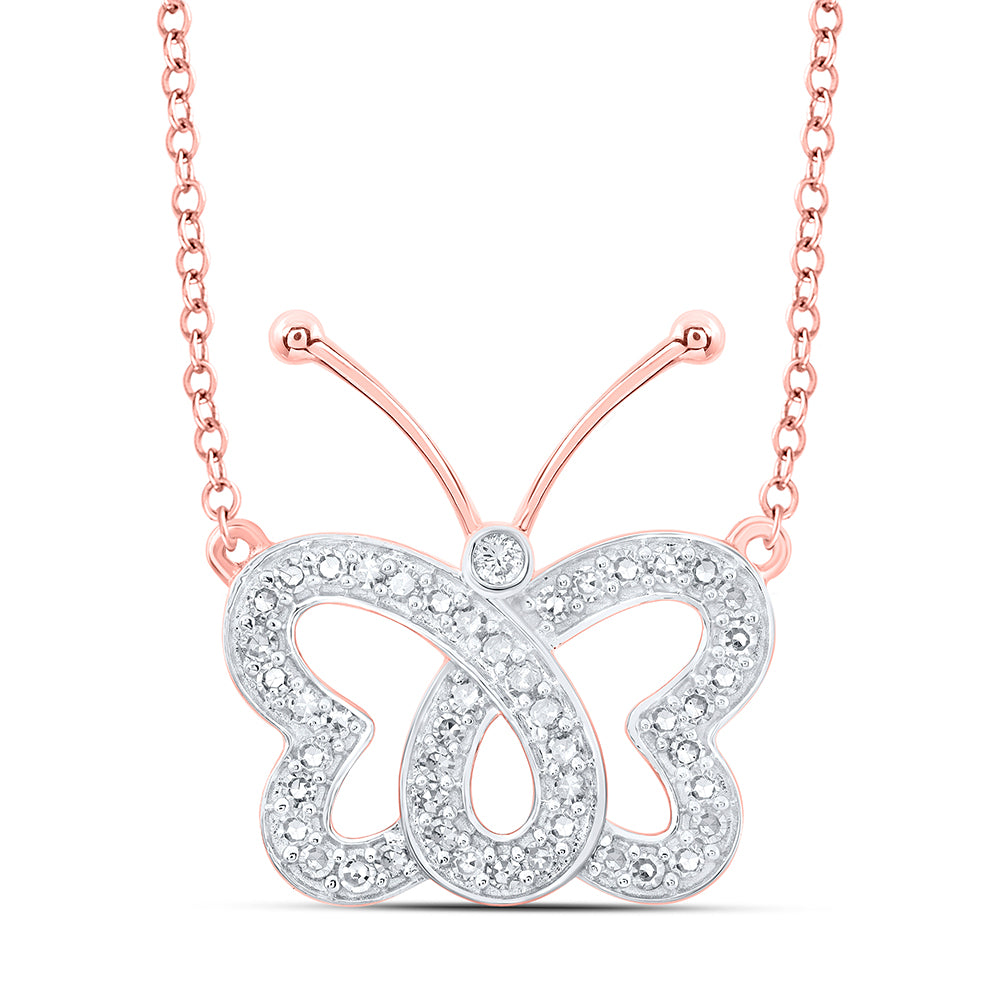 0.25 Ctw Natural Diamond Open Butterfly Animal Pendant in 10k Rose Gold