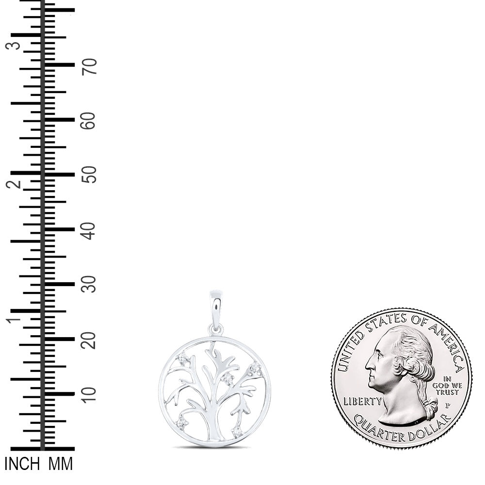0.05 Ctw Natural Diamond Tree Of Life GoodLuck Gift Pendant in Sterling Silver