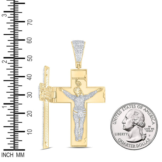 7.64 Ctw Natural Diamond Open Cross Crucifix Jesus Pendant in 10k Yellow Gold